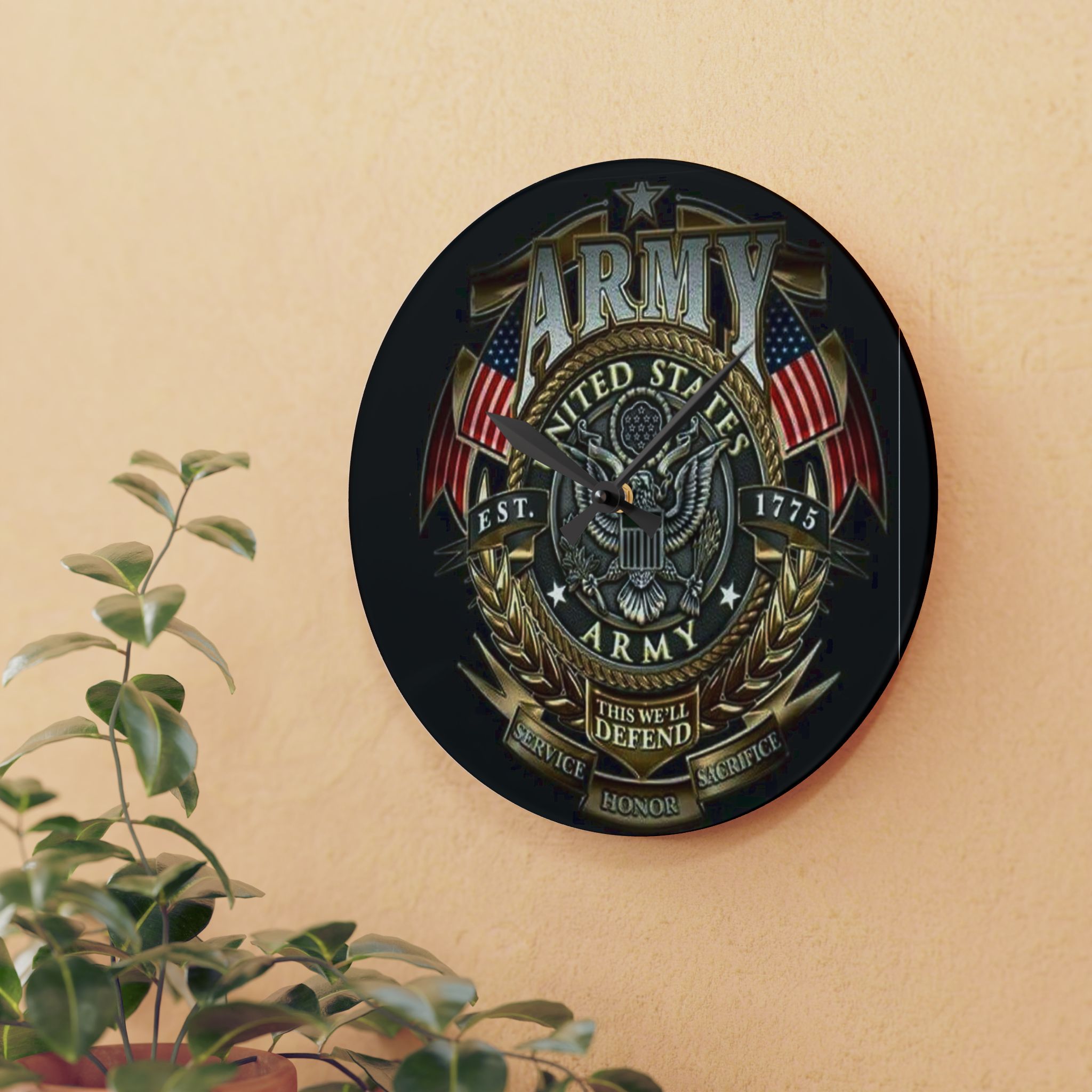 U.S. Army Emblem Acrylic Wall Clock — Military Pride Home Decor