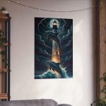 Dolphins & Lighthouse Matte Poster — Nautical Ocean Art Print