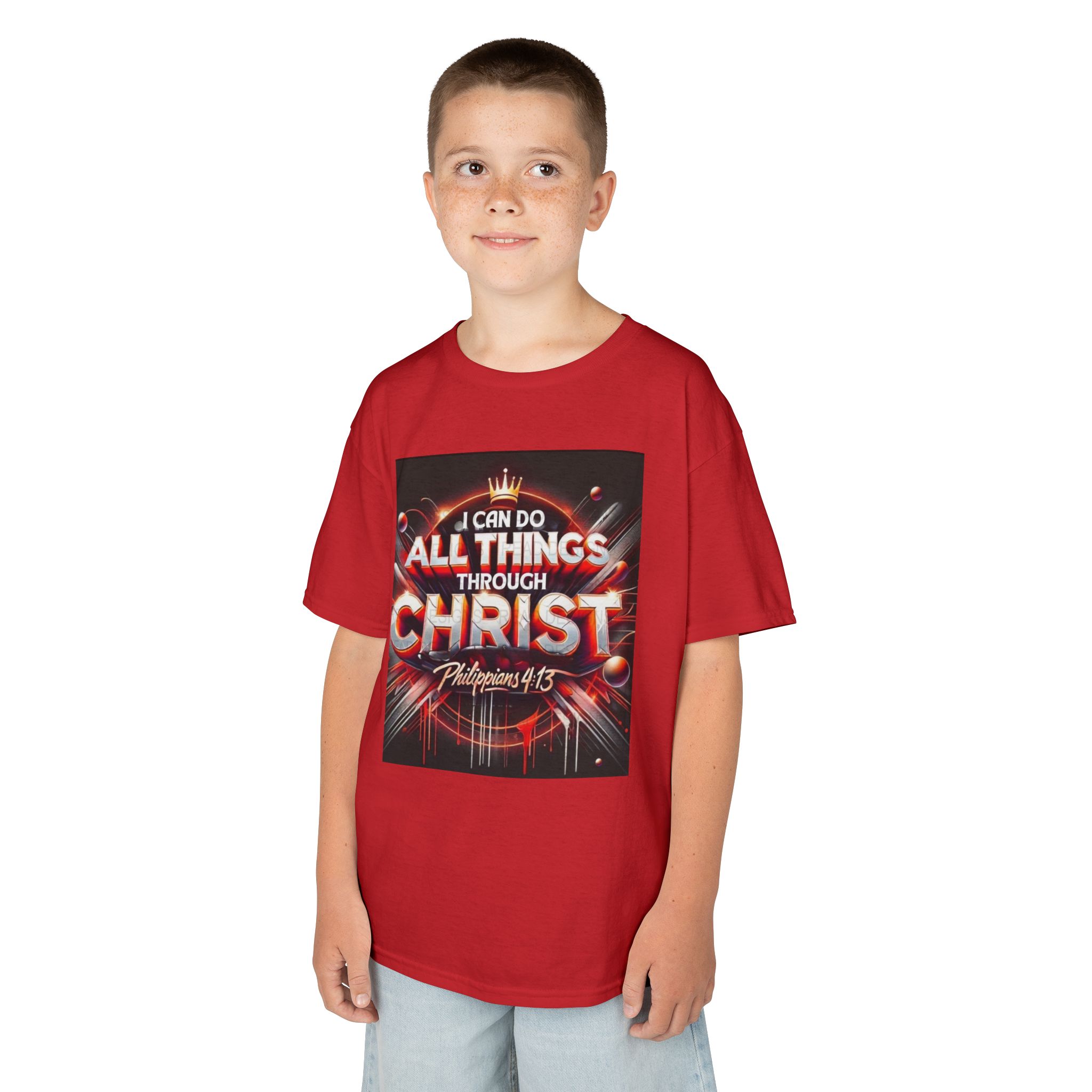 Inspirational Kids Tee with Philippians 4:13, Children's Faith Shirt, Christian Youth Apparel, Church Gift for Kids, Motivational Red Tee