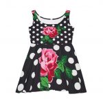 Polka Dot Rose Skater Dress — Black & White Floral Retro Fit