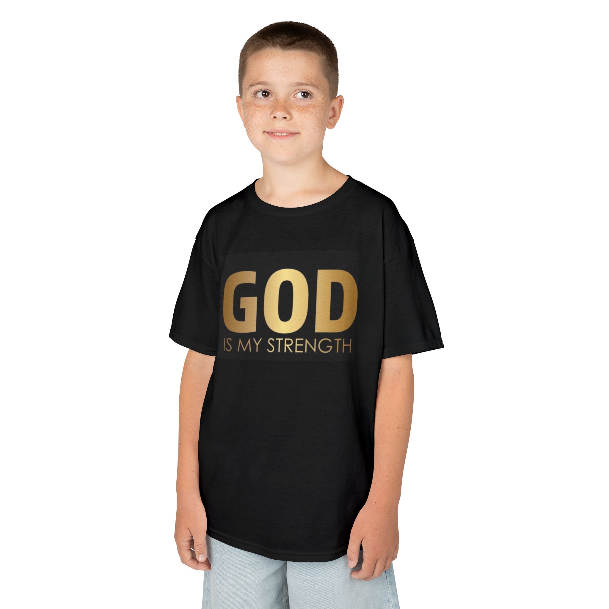 God is My Strength Kids Tee, Inspirational Kids T-Shirt, Faith-Based Youth Apparel, Christian Kids Wear, Motivational Gift for Children