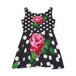 Polka Dot Rose Skater Dress — Black & White Floral Retro Fit