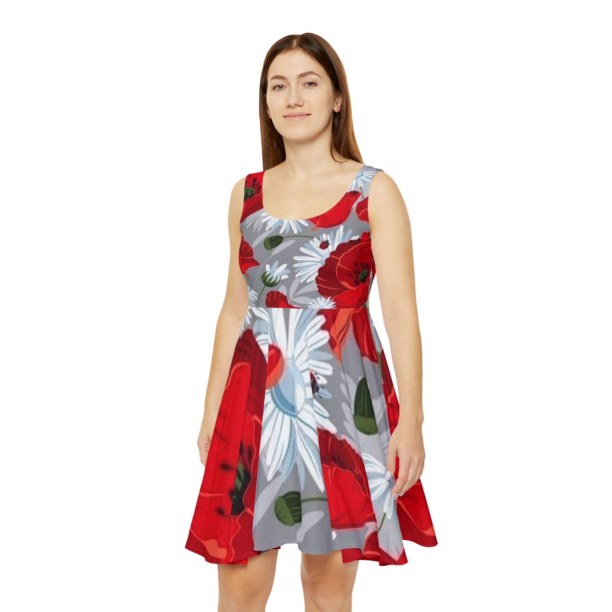 Poppy & Daisy Floral Skater Dress — Red Poppy Print AOP