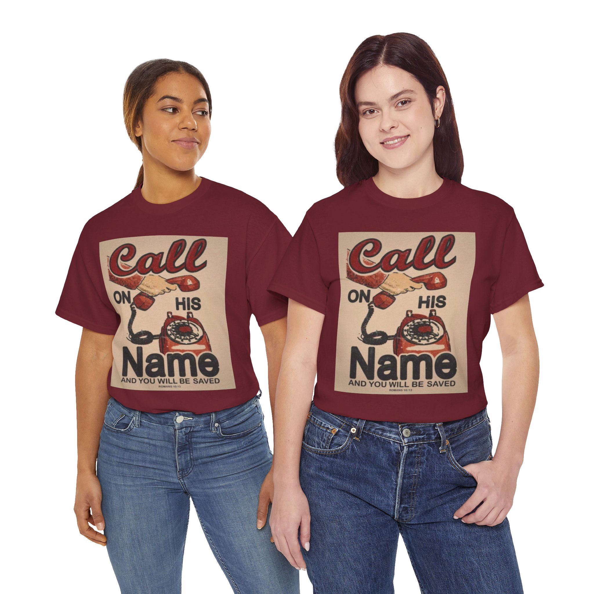 T-Shirt — "Call on His Name" Vintage Christian Phone Graphic Tee