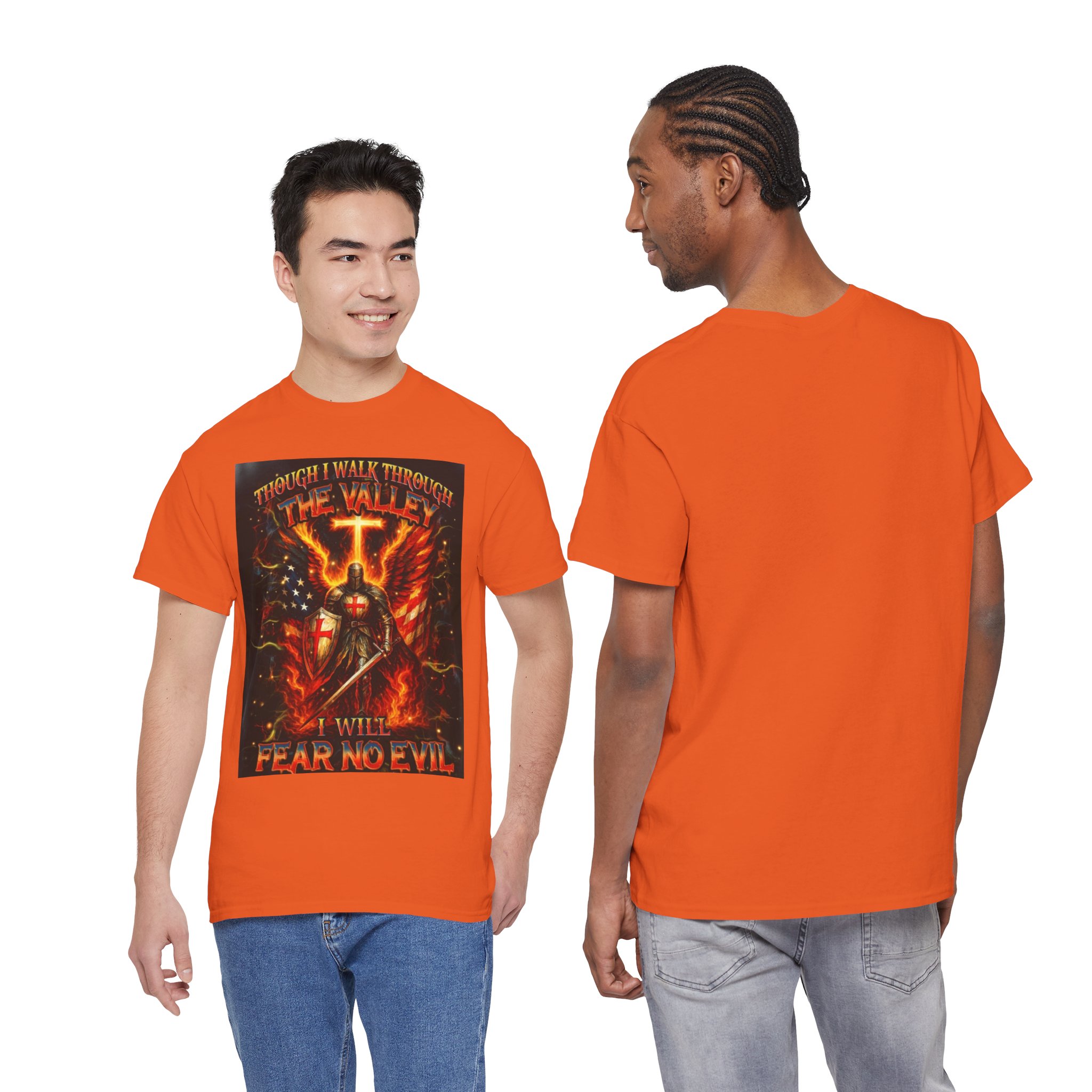 Christian Knight T-Shirt — "Though I Walk Through the Valley I Will Fear No Evil" Graphic Tee