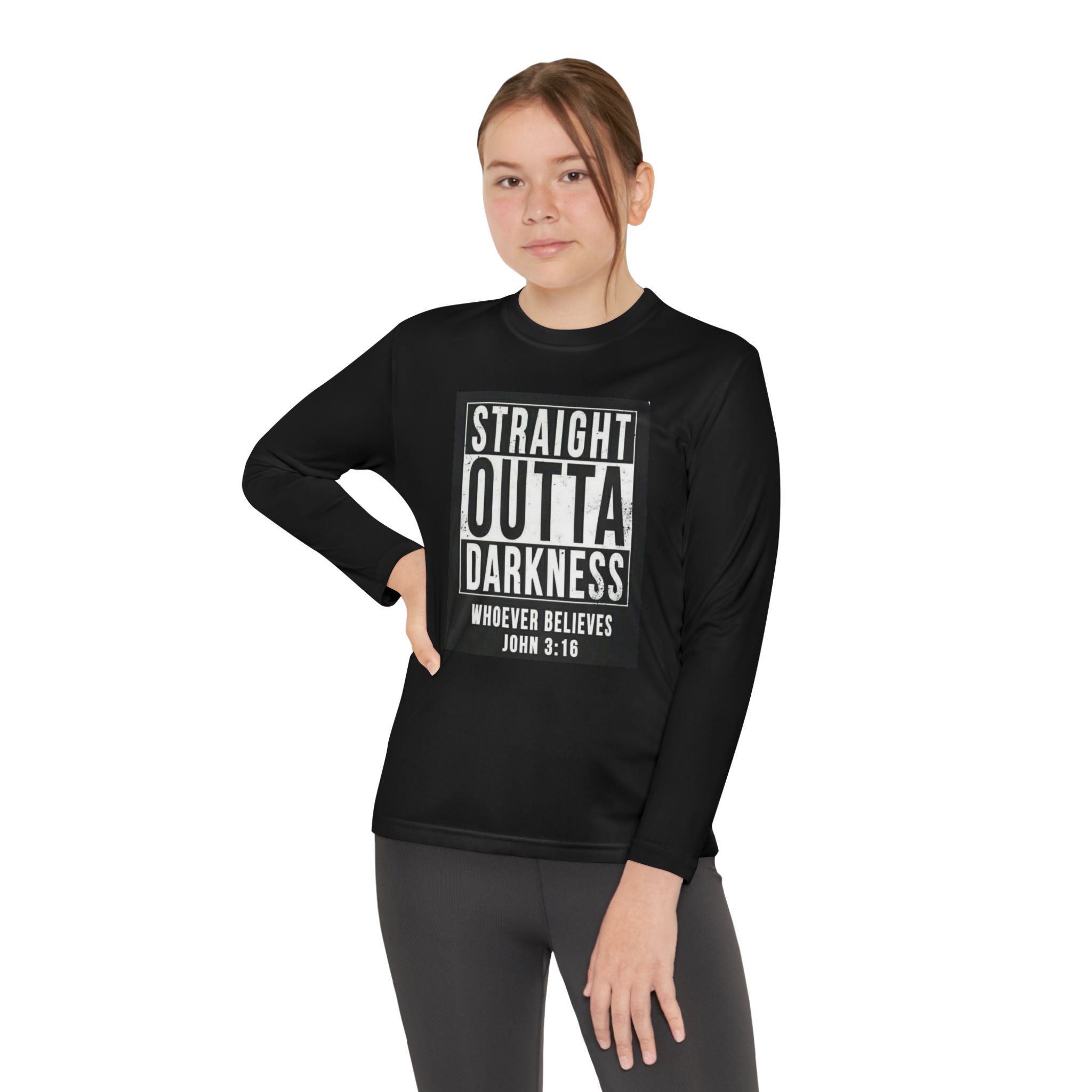 Youth Long Sleeve Competitor Tee - Straight Outta Darkness, Gospel Tee, Faith Shirt, Youth Christian Apparel, Inspirational Clothing