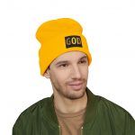 God Embroidered Beanie - Classic Cuffed Knit Hat (Yellow)