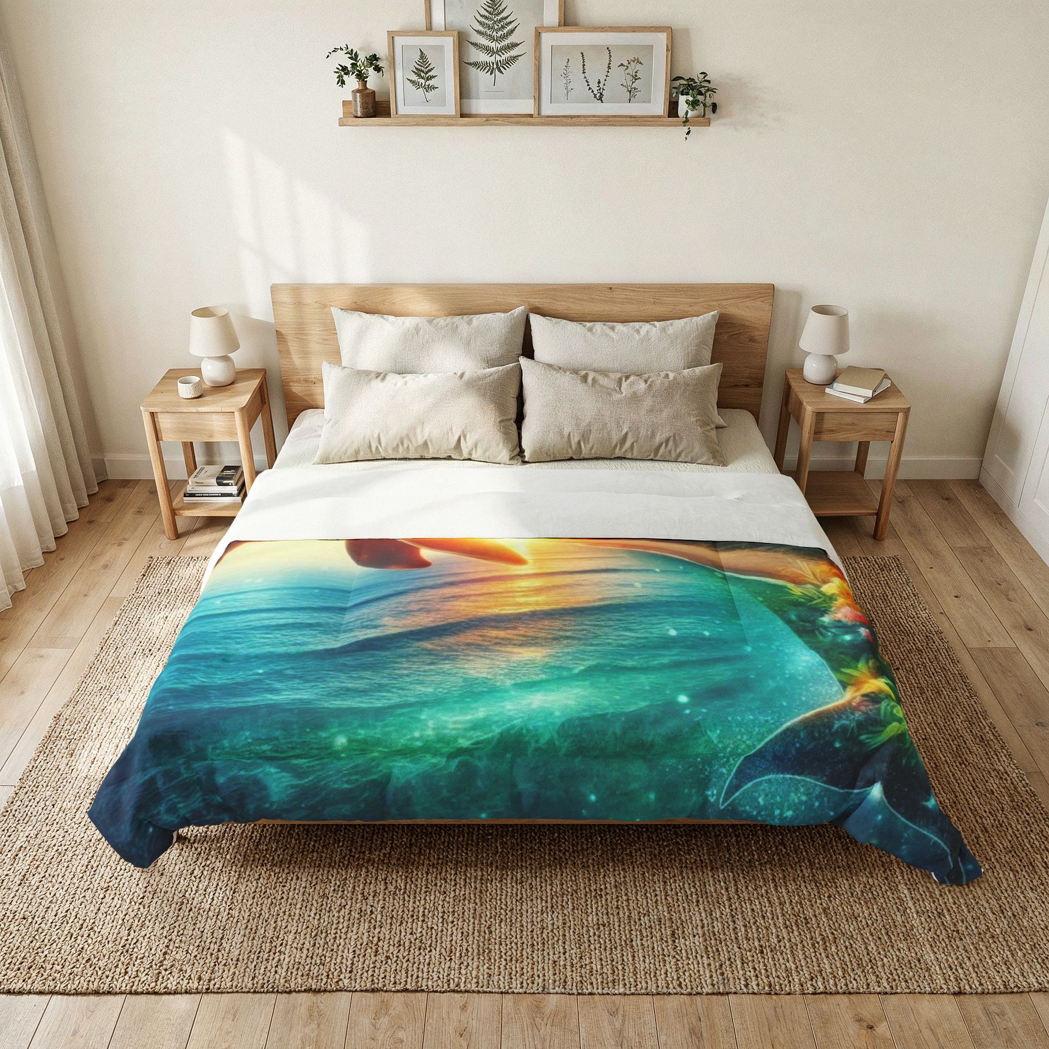 Tropical Dolphin Cotton Comforter – Sunset Beach Ocean Bedding