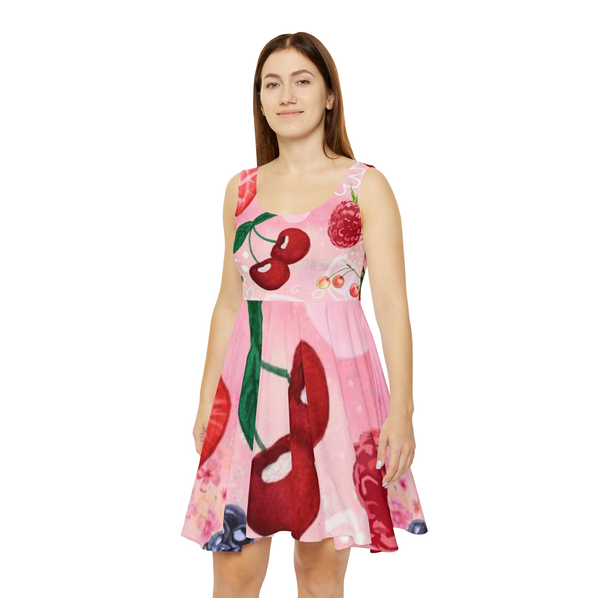Cherry Blossom Skater Dress — Pink Fruit Floral AOP