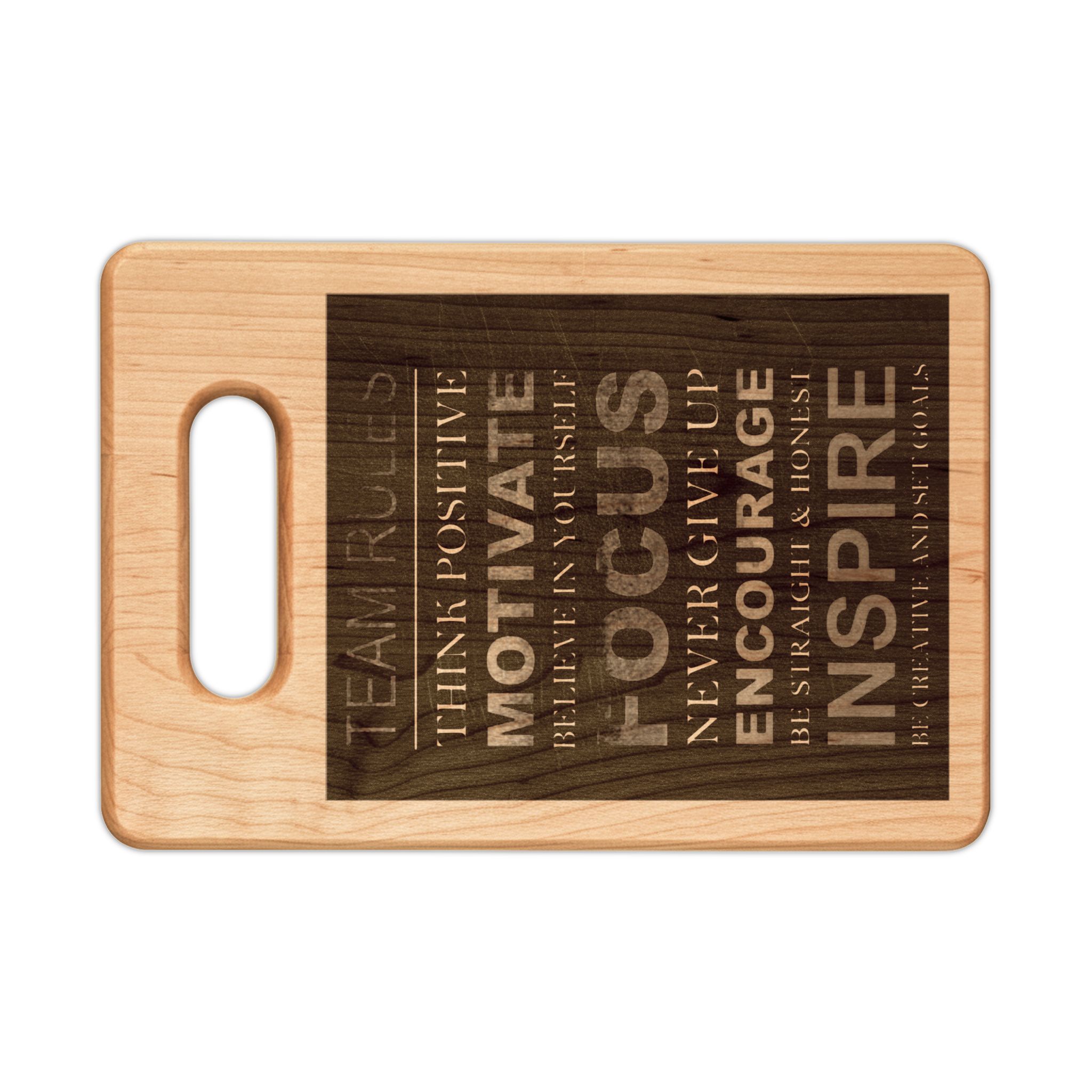 Engraved Motivational Wooden Cutting Board — 'Focus, Inspire, Encourage'