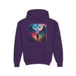 Youth Hoodie — Vibrant Christian Cross Silhouette Pullover