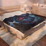 Mystic Wolf Velveteen Plush Blanket – Electric Night Forest Design