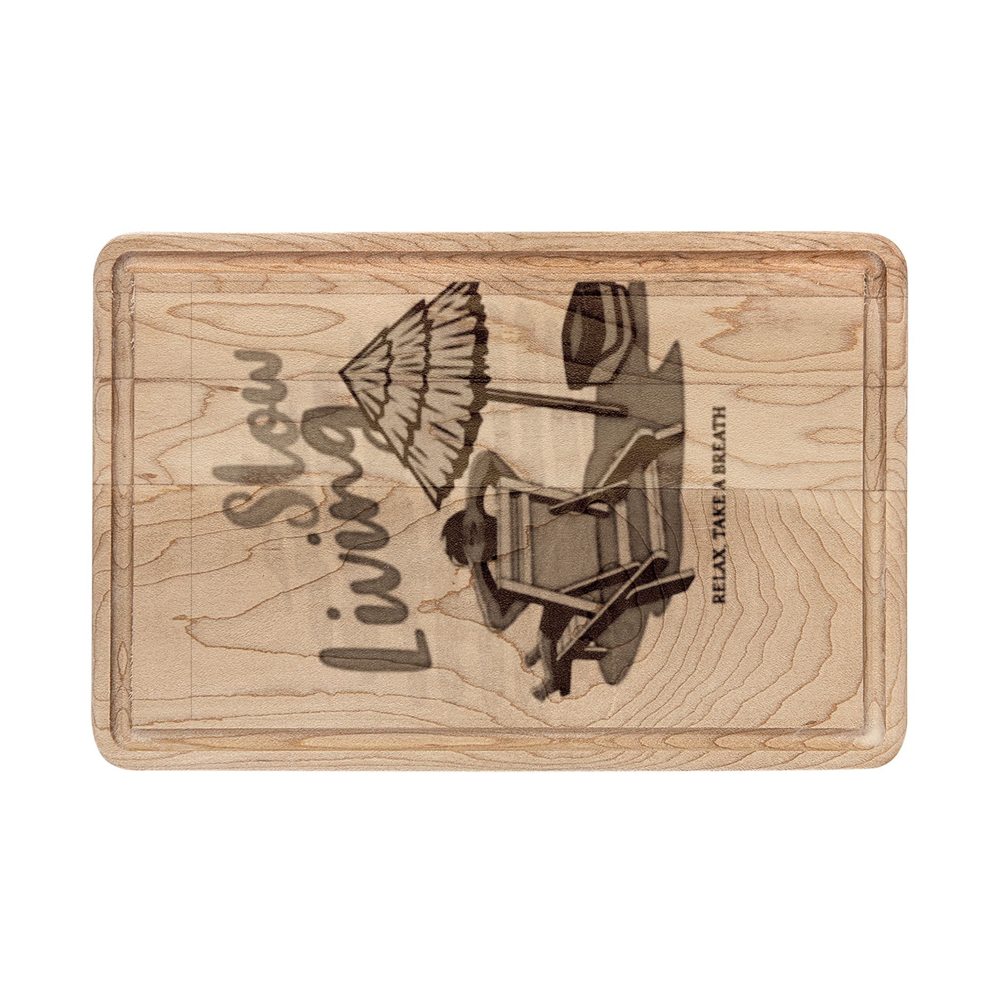 Engraved 'Slow Living' Beach Scene Wooden Cutting Board