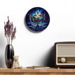 Christian Acrylic Wall Clock — Radiant Cross in Winter Night