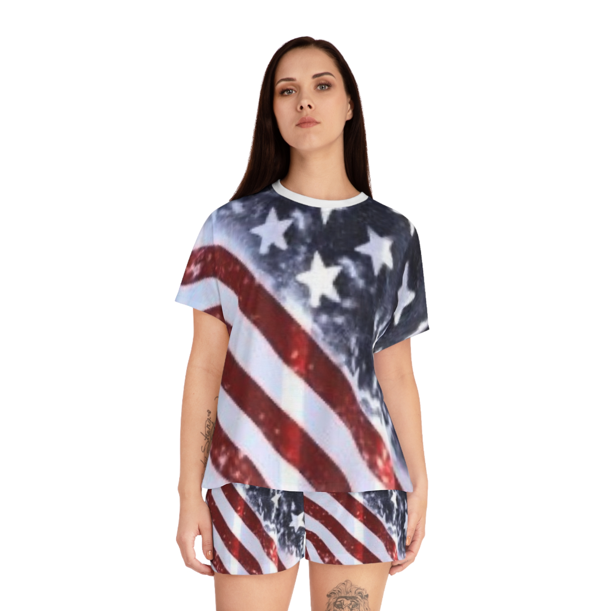 Women's American Flag Pajama Set - Patriotic Short Sleepwear