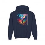 Youth Hoodie — Vibrant Christian Cross Silhouette Pullover