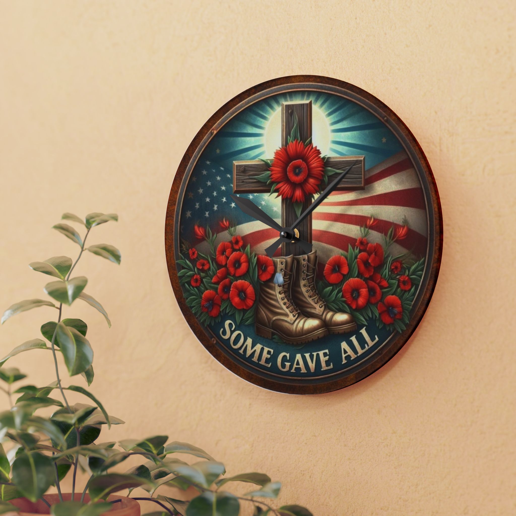 Memorial Wall Clock — "Some Gave All" Patriotic Military Tribute