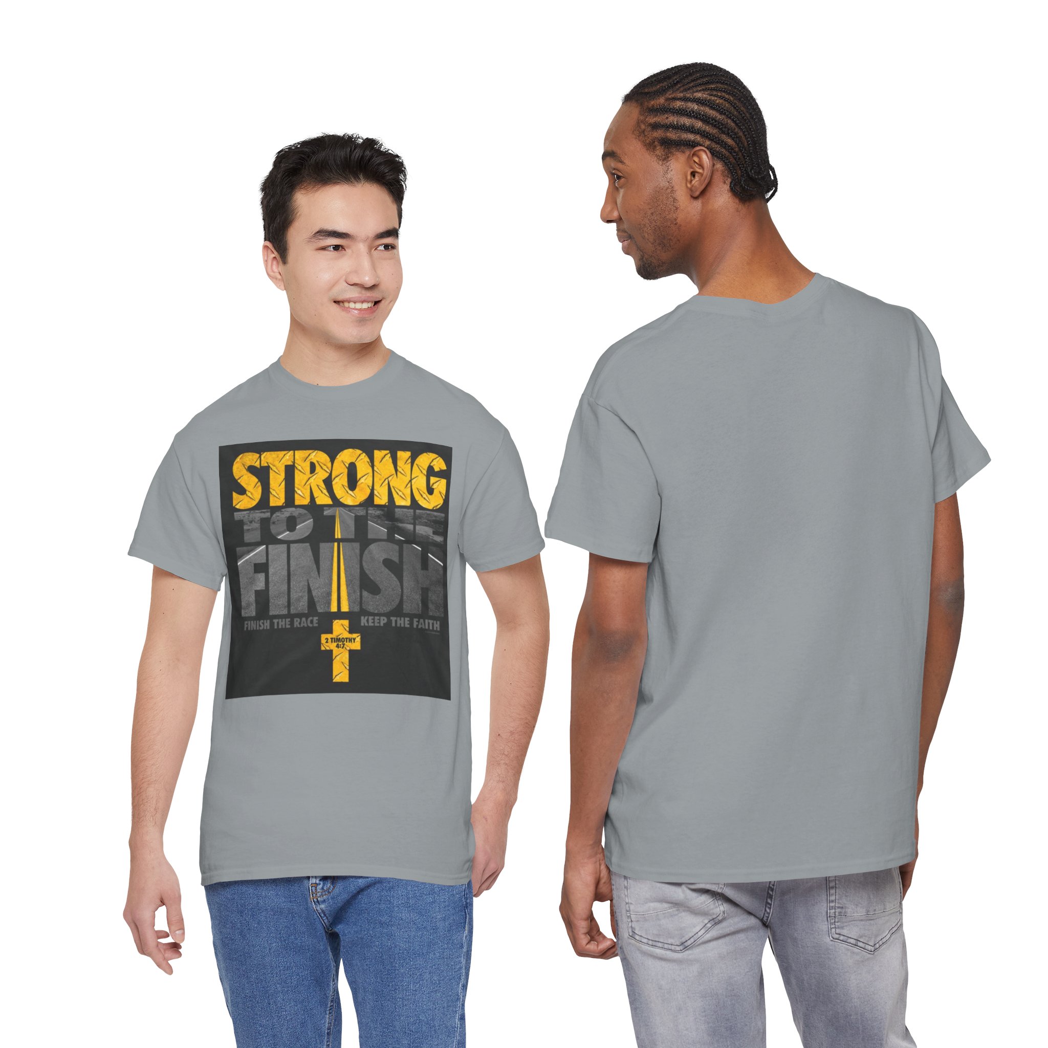 Strong to the Finish Unisex Heavy Cotton Tee, Motivational T-Shirt, Faith-based Apparel, Gift for Him/Her, Inspirational Clothing