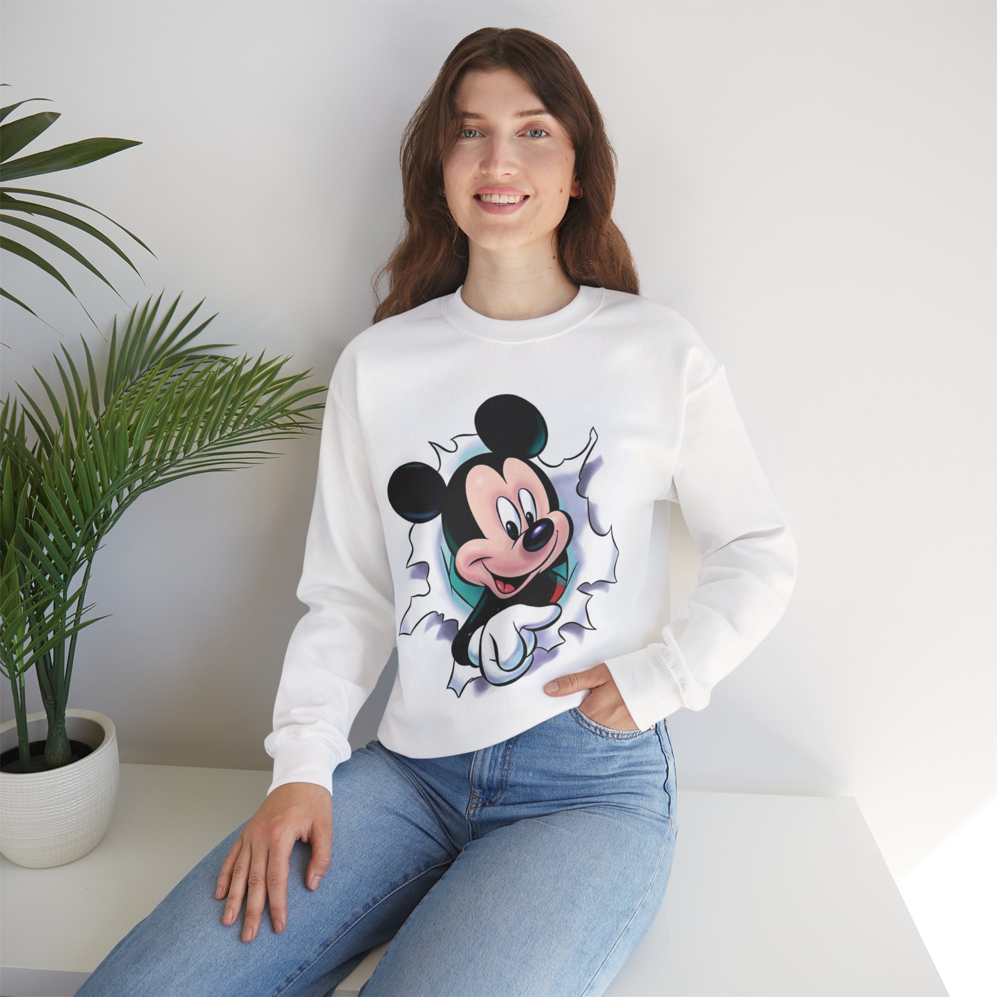 Mickey Mouse Peeking Crewneck Sweatshirt