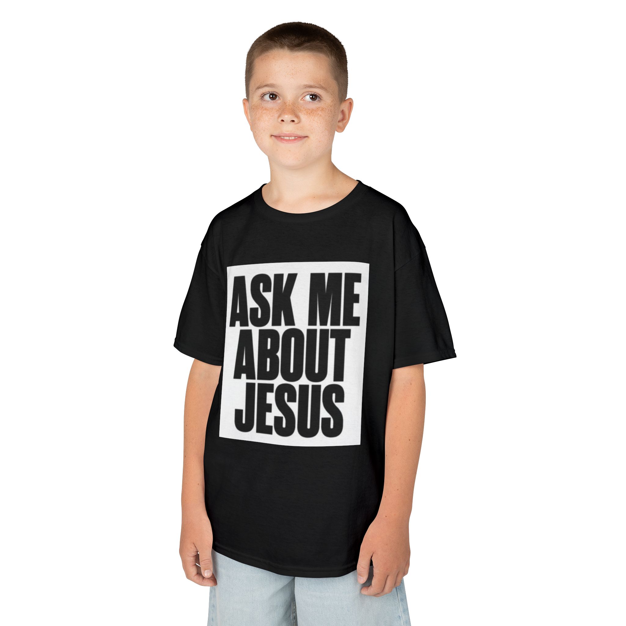 Kids Religious T-Shirt, Ask Me About Jesus Tee, Christian Youth Apparel, Church Outfit, Faith-Based Kidswear