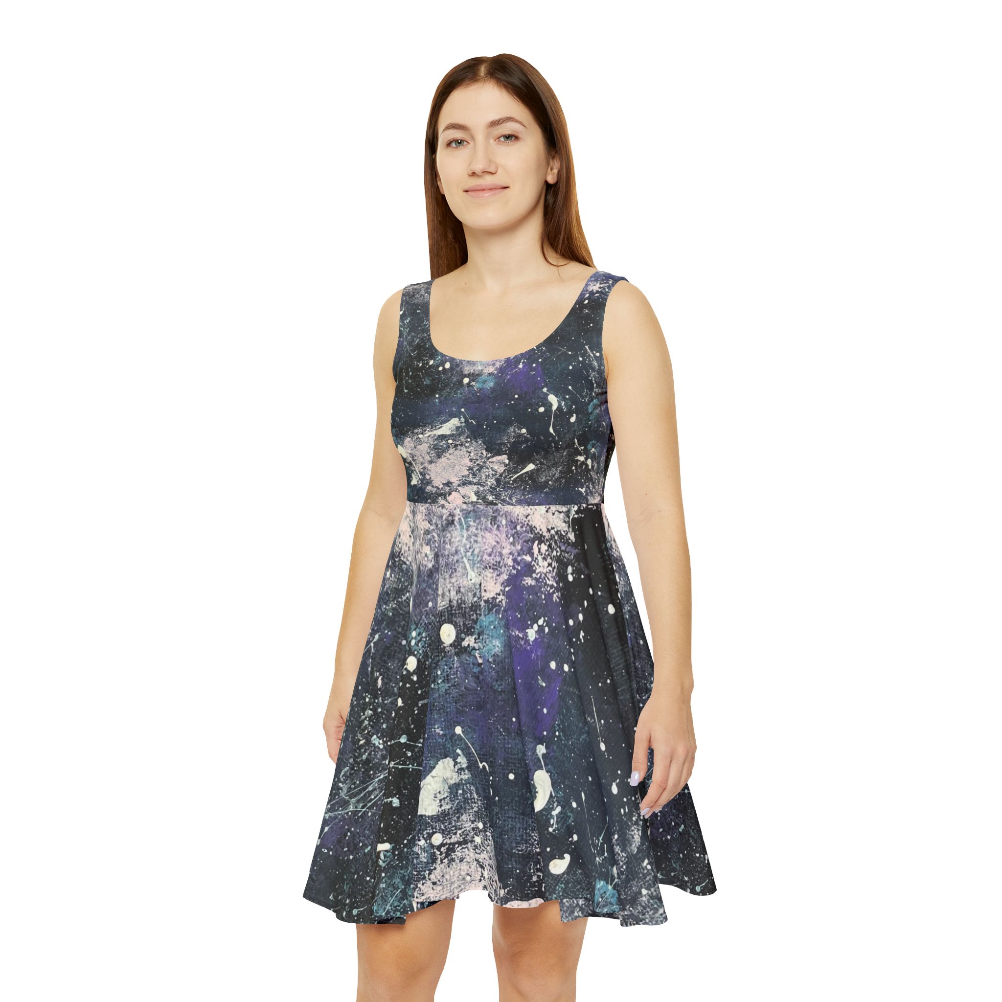 Galaxy Paint Splash Skater Dress — Cosmic Abstract AOP Women's Dress