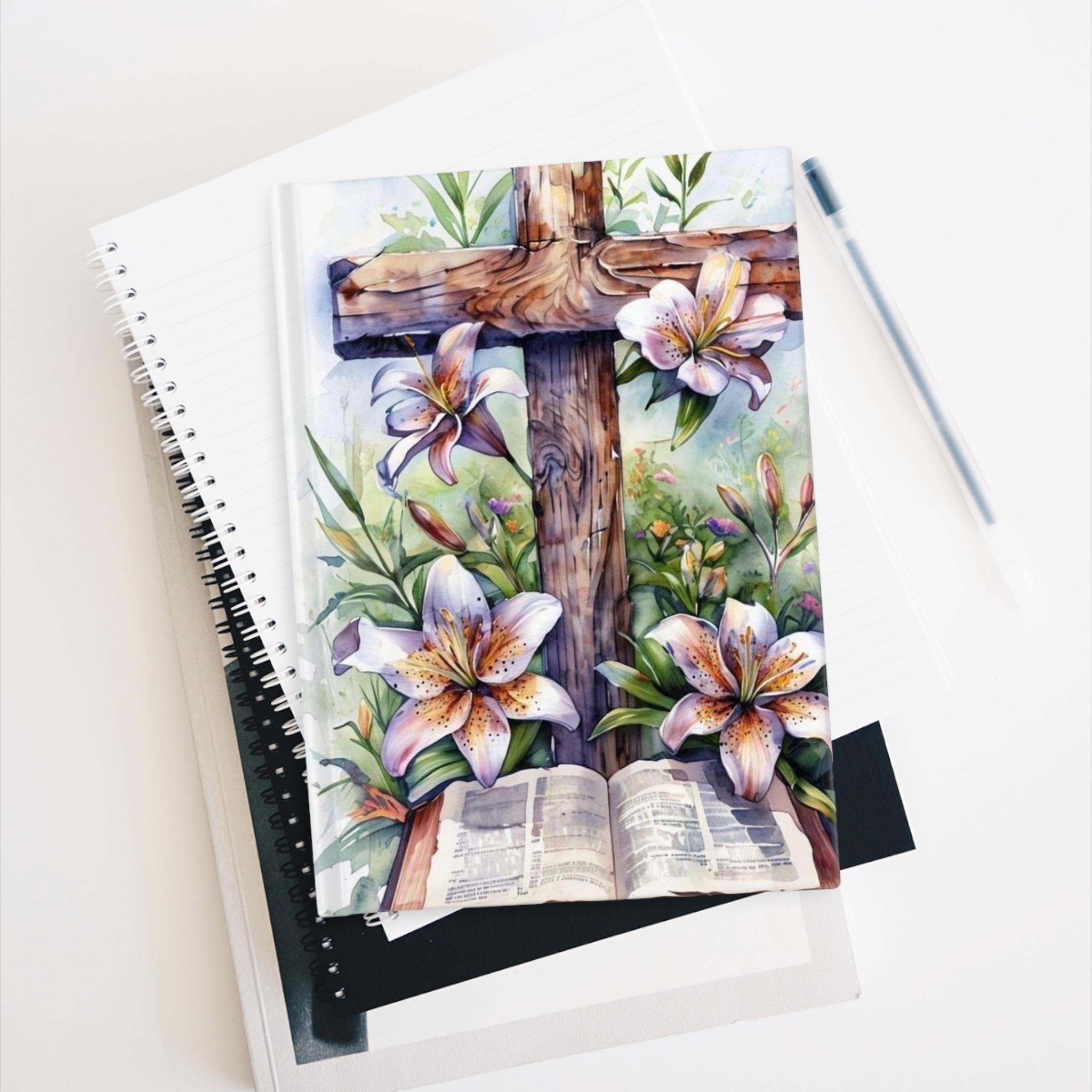 Floral Cross & Bible Journal — Christian Prayer & Scripture Notebook