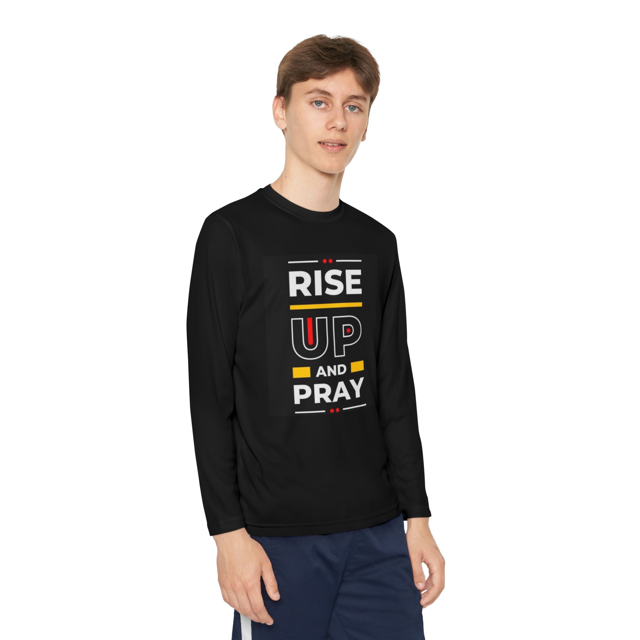 Youth Long Sleeve Shirt, RISE UP AND PRAY Tee, Motivational Apparel, Perfect for Faith, Churches, Youth Events, Gifts