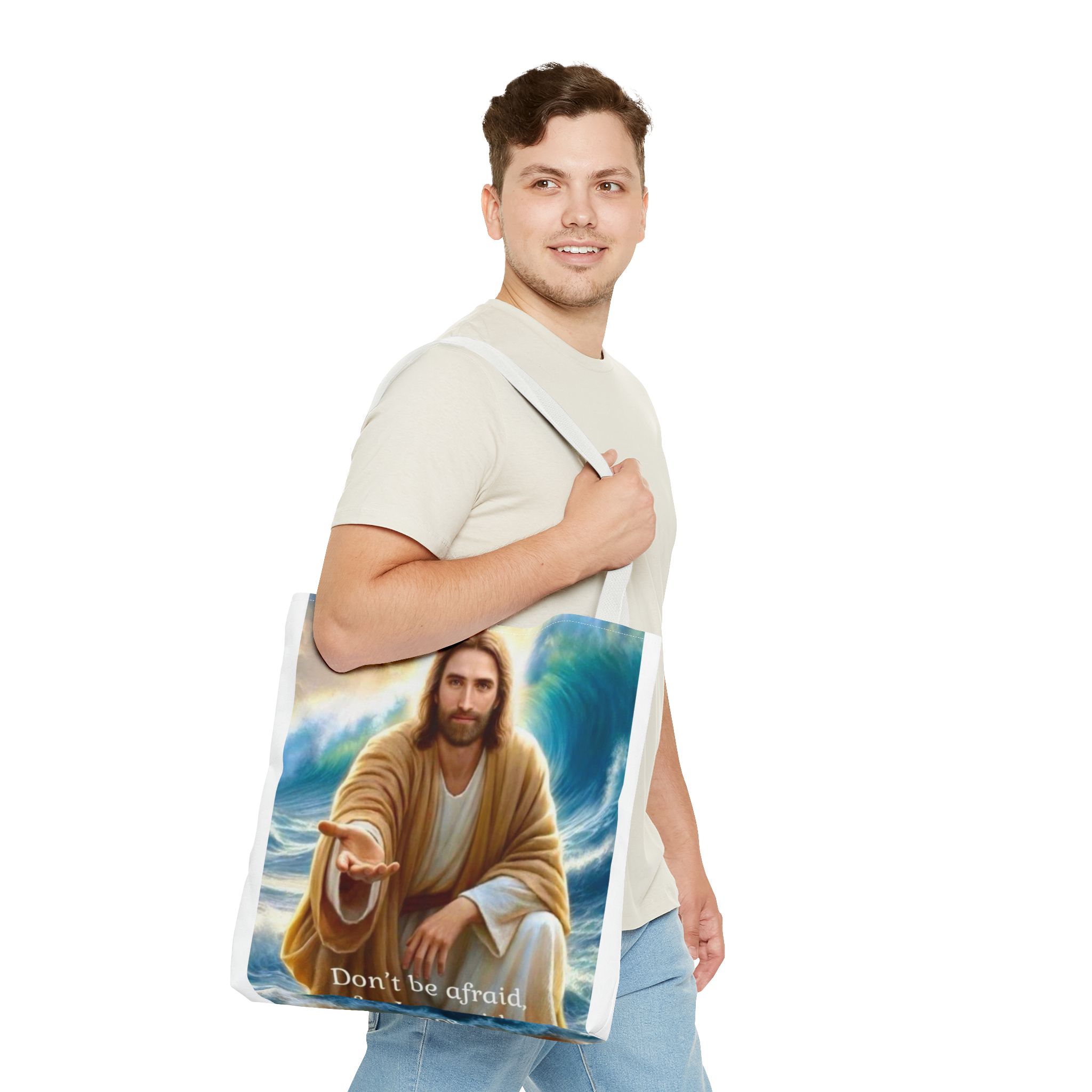 Inspirational Jesus Tote Bag, Beach Bag, Reusable Shopping Tote, Gift for Christians, Faith-Based Accessory, Eco-Friendly Bag