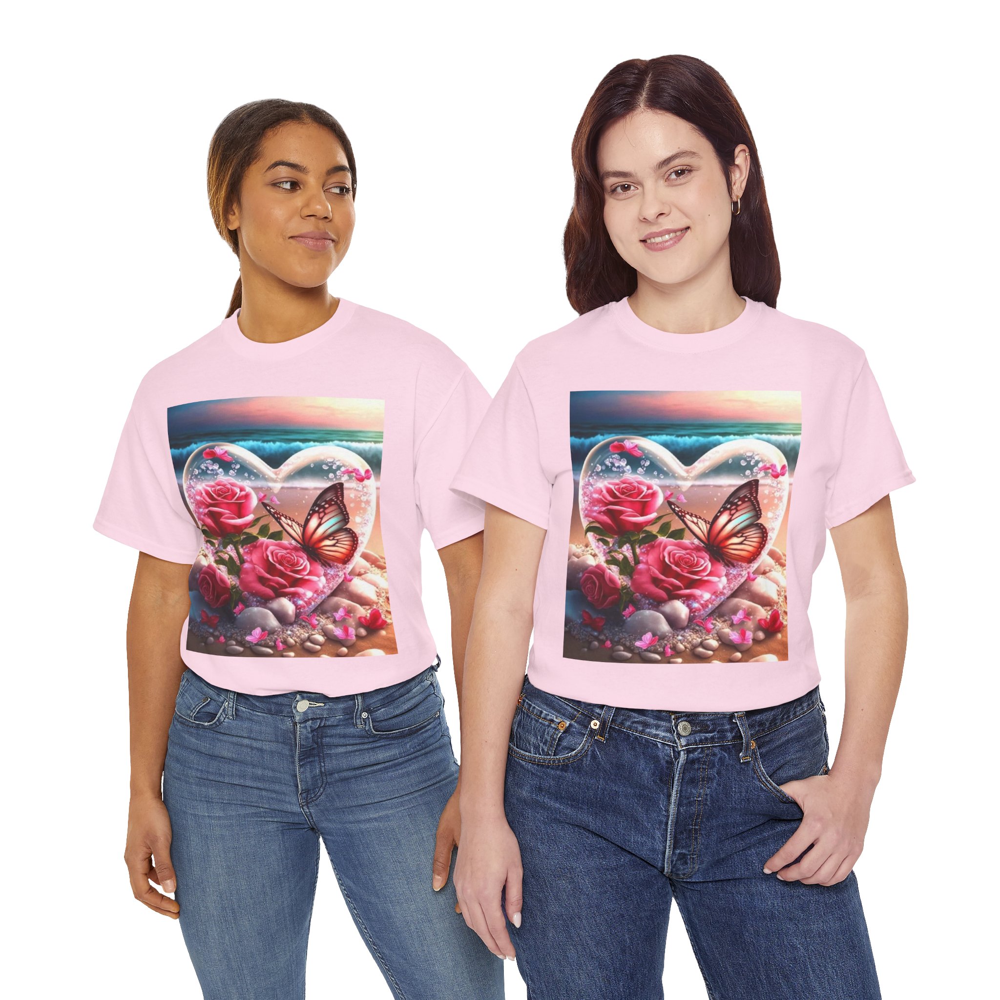 Butterfly Heart Roses T‑Shirt — Romantic Pink Floral Tee (Love, Valentine's Day)