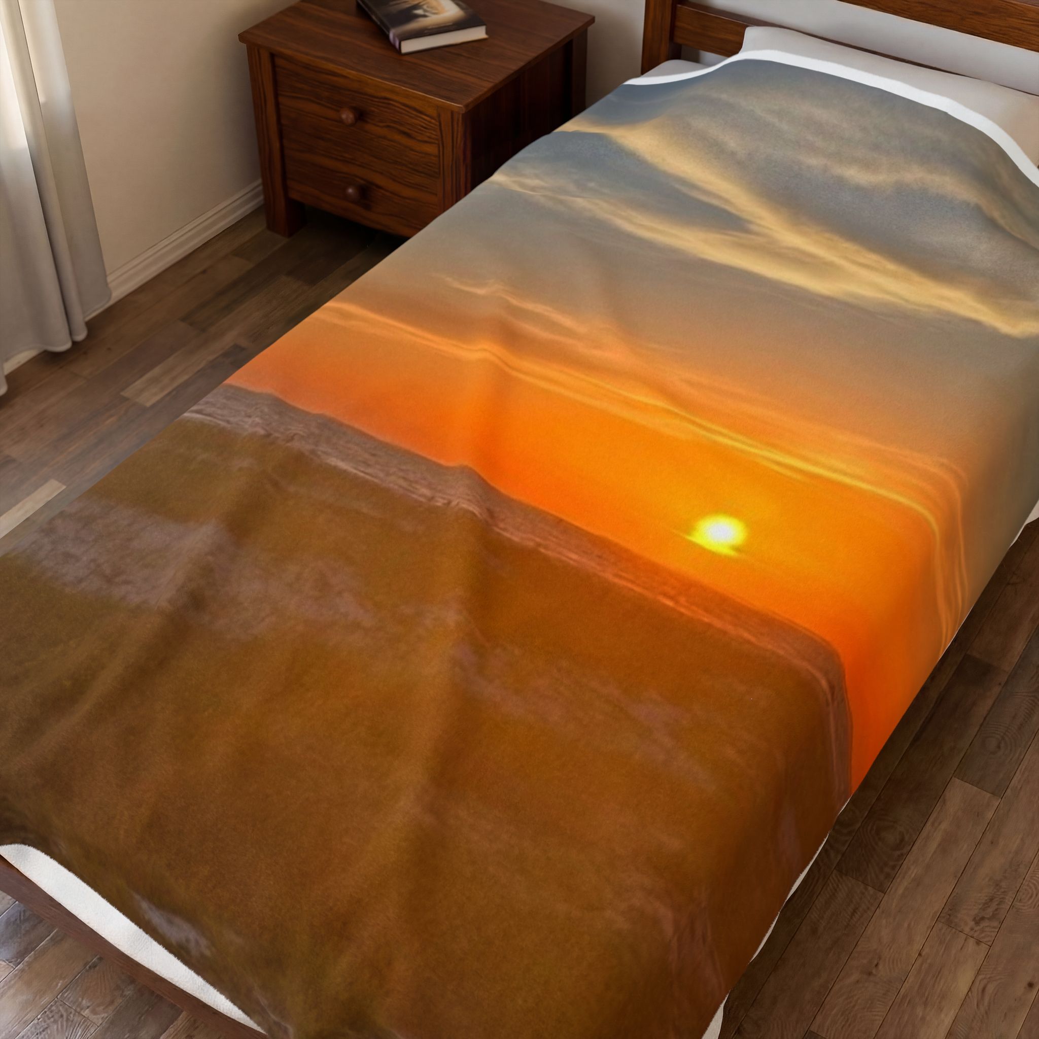 Sunset Beach Velveteen Plush Blanket — Soft Coastal Throw
