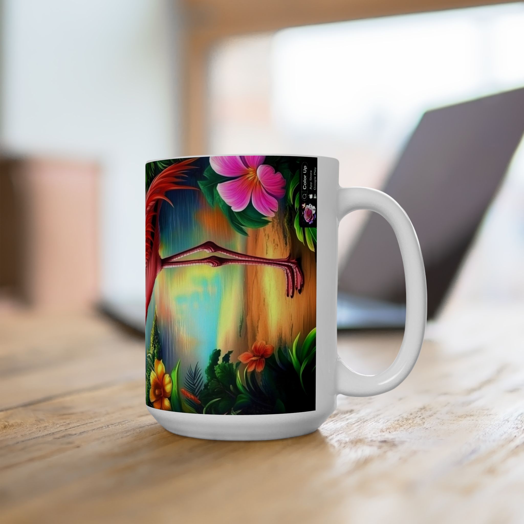 Tropical Flamingo Ceramic Mug — Colorful Jungle Sunset Coffee Cup (11oz/15oz)