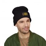 God Embroidered Beanie - Classic Cuffed Knit Hat (Yellow)