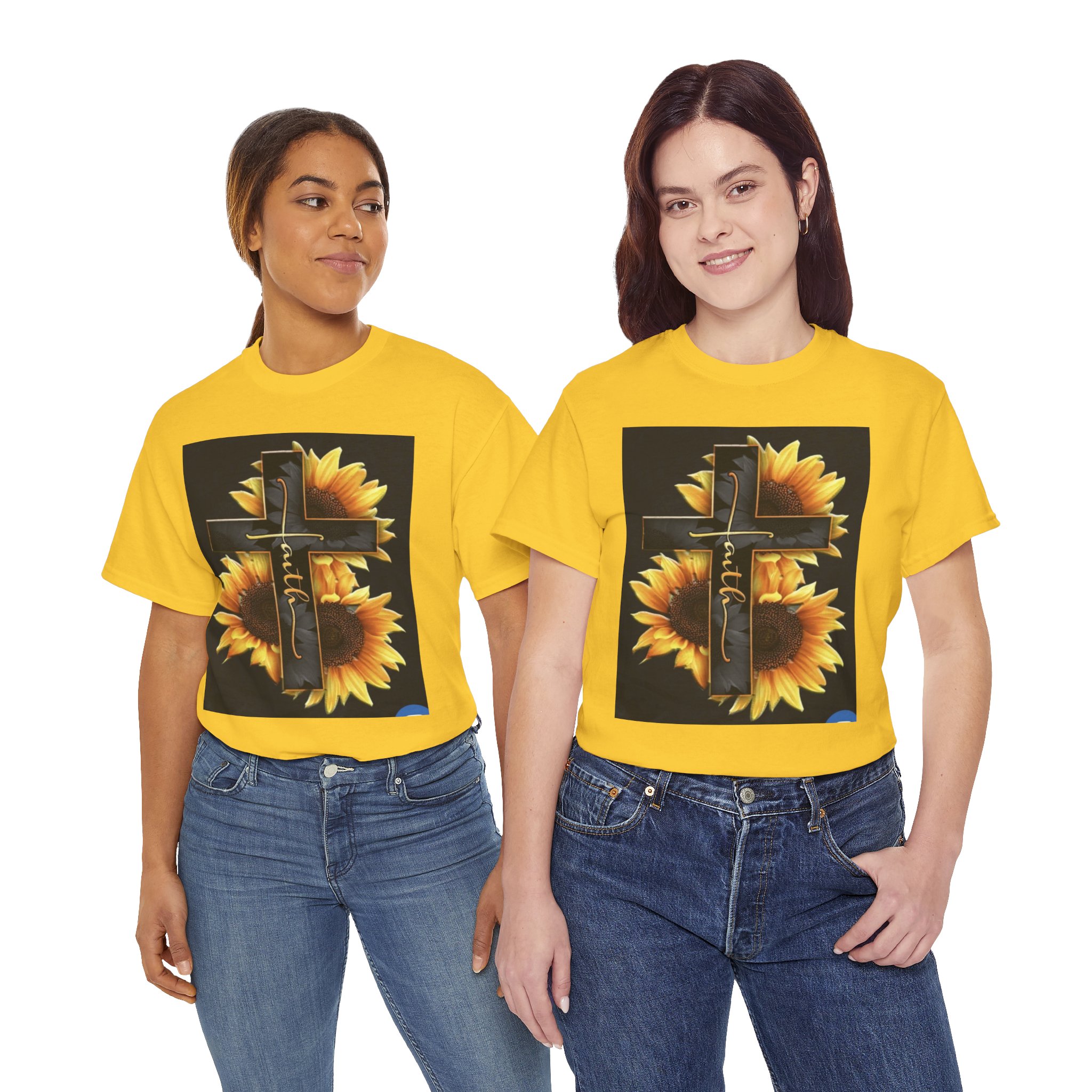 Sunflower Cross Unisex Heavy Cotton Tee | Faith-Based Gift, Casual Wear, Christian Tee, Flower Design, Spiritual Apparel