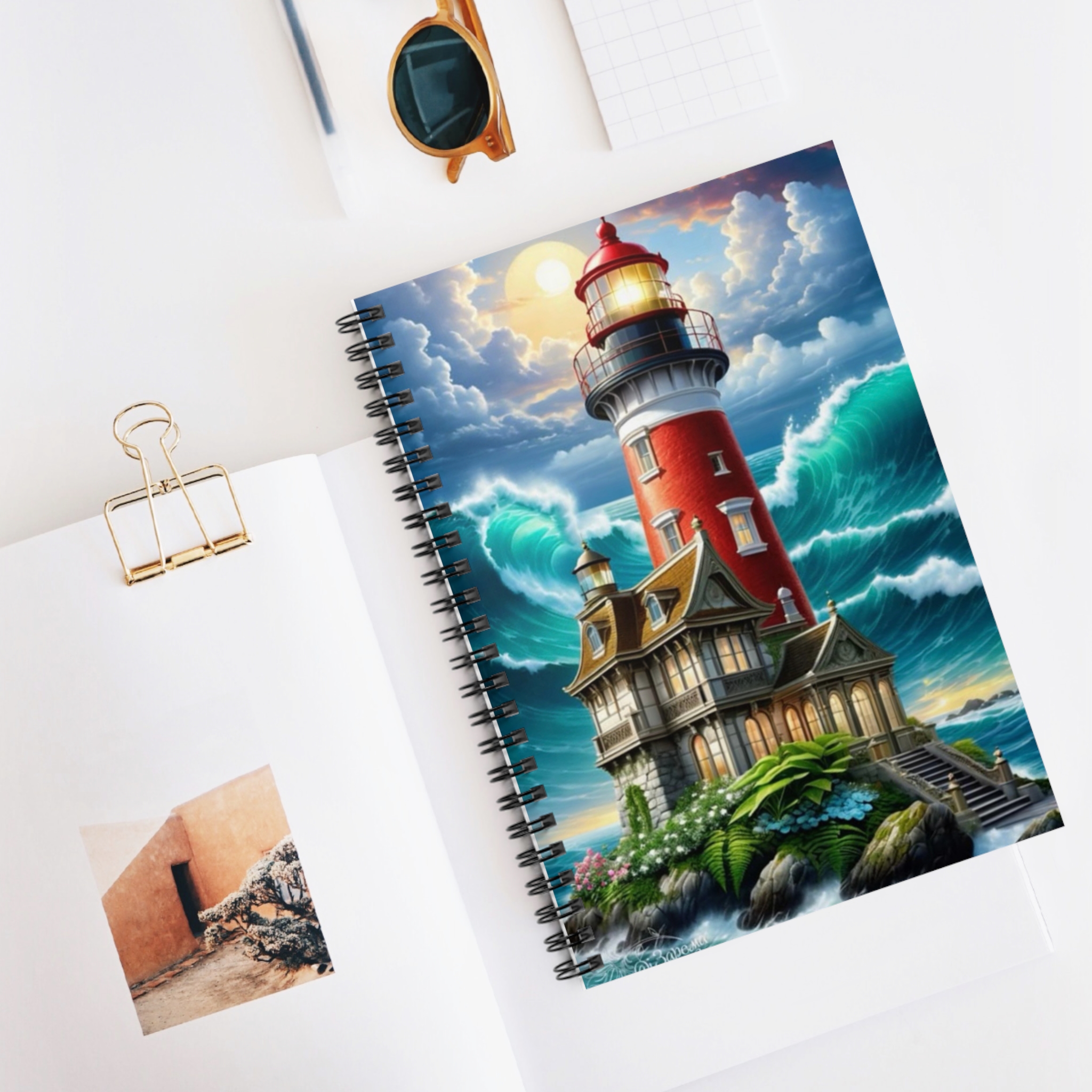 Lighthouse Coastal Notebook — Ruled Spiral Journal for Ocean Lovers
