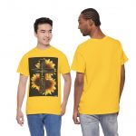 Sunflower Cross Unisex Heavy Cotton Tee | Faith-Based Gift, Casual Wear, Christian Tee, Flower Design, Spiritual Apparel