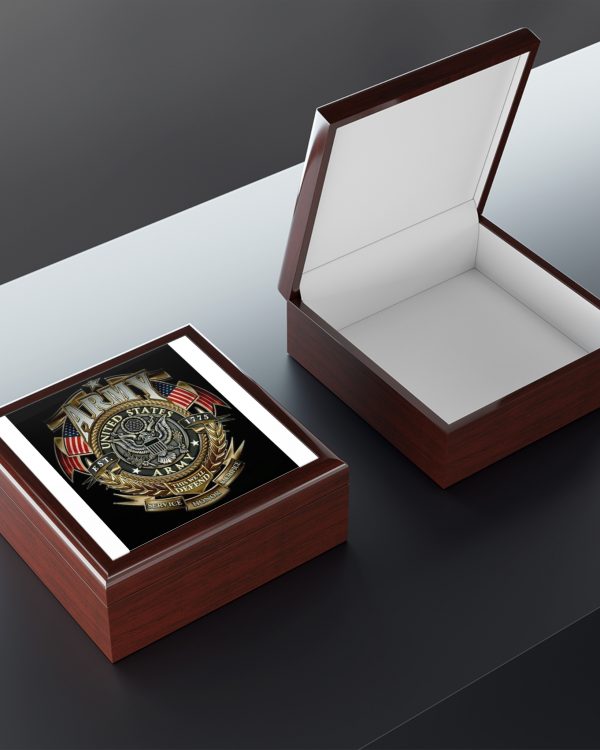 US Army Emblem Wooden Jewelry Box – Patriotic Military Keepsake