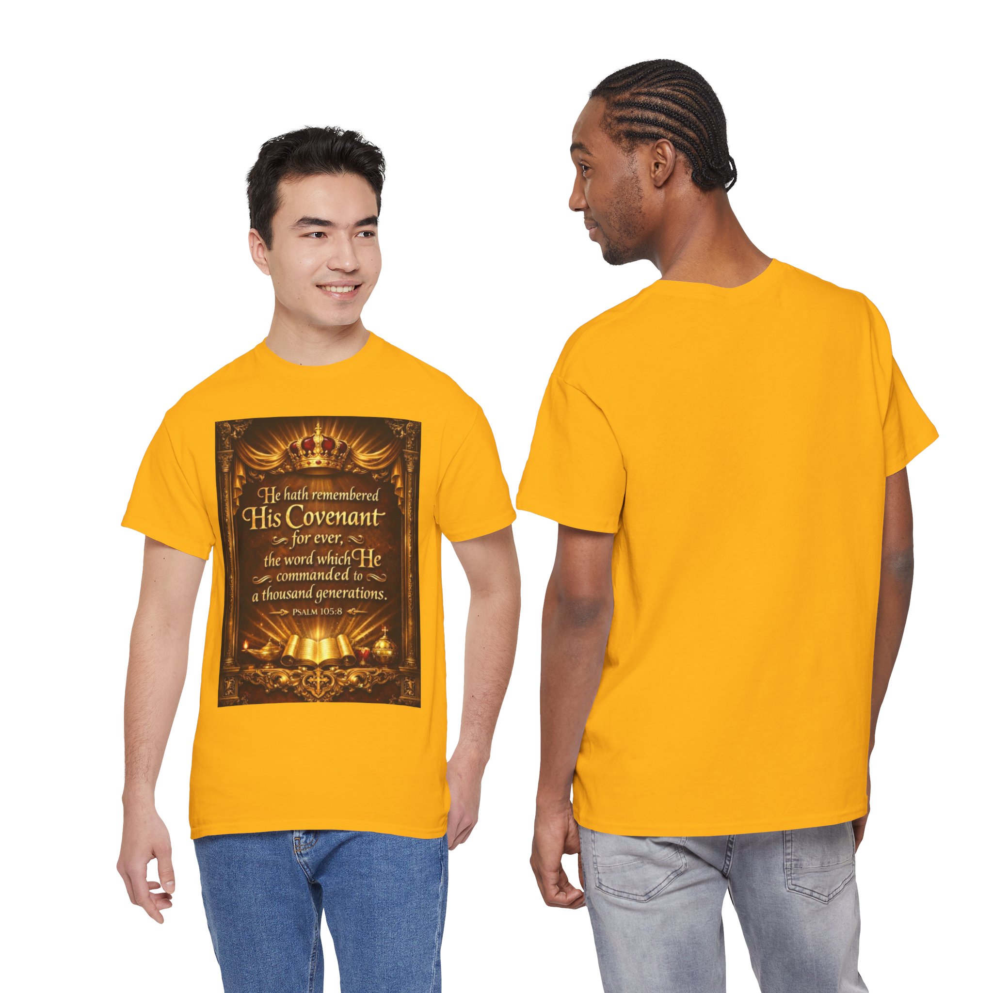 Christian Inspirational Tee — "He Hath Remembered His Covenant" Scripture Graphic Shirt