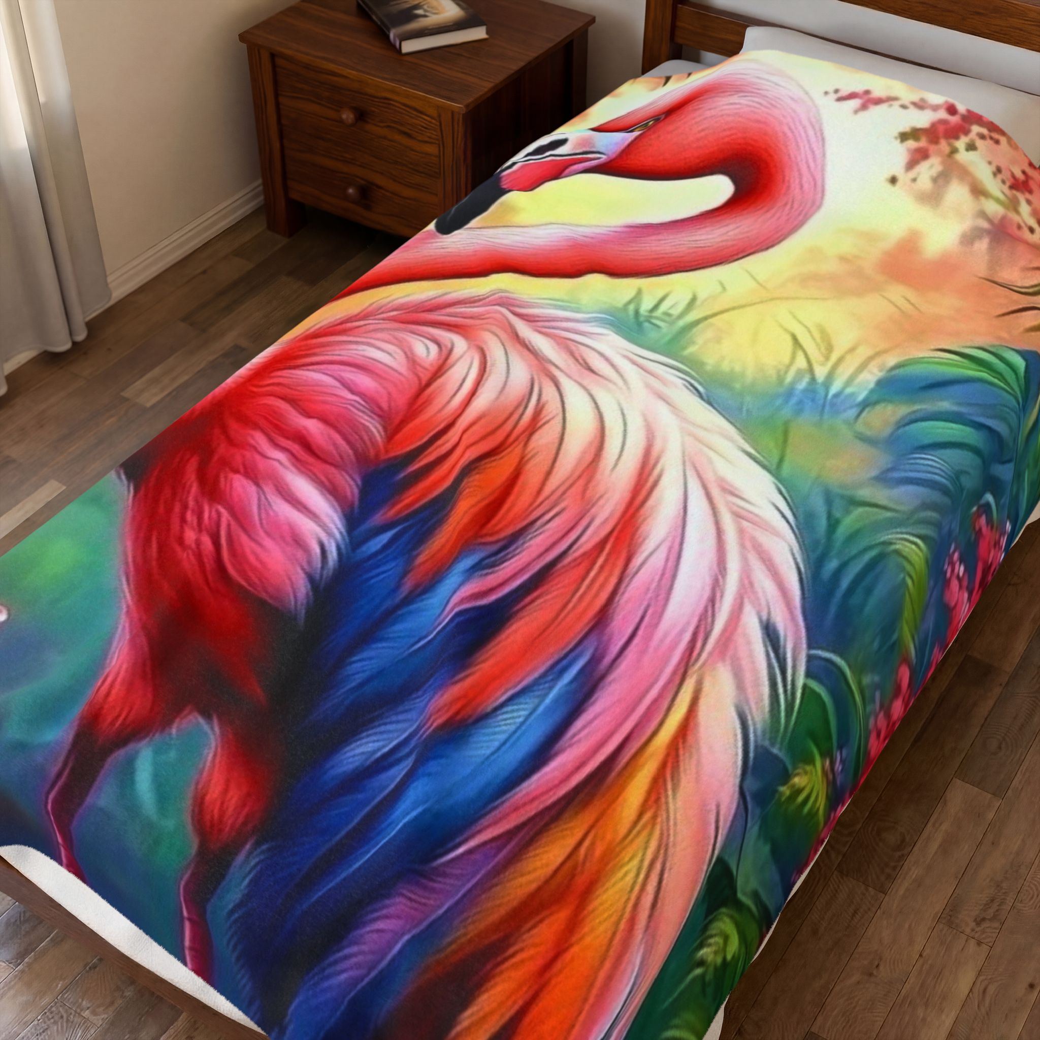 Velveteen Plush Blanket — Colorful Tropical Flamingo Throw Blanket