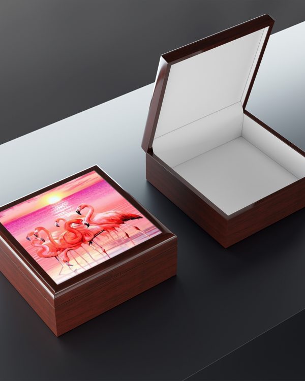 Flamingo Sunset Jewelry Box — Pink Tropical Keepsake Box