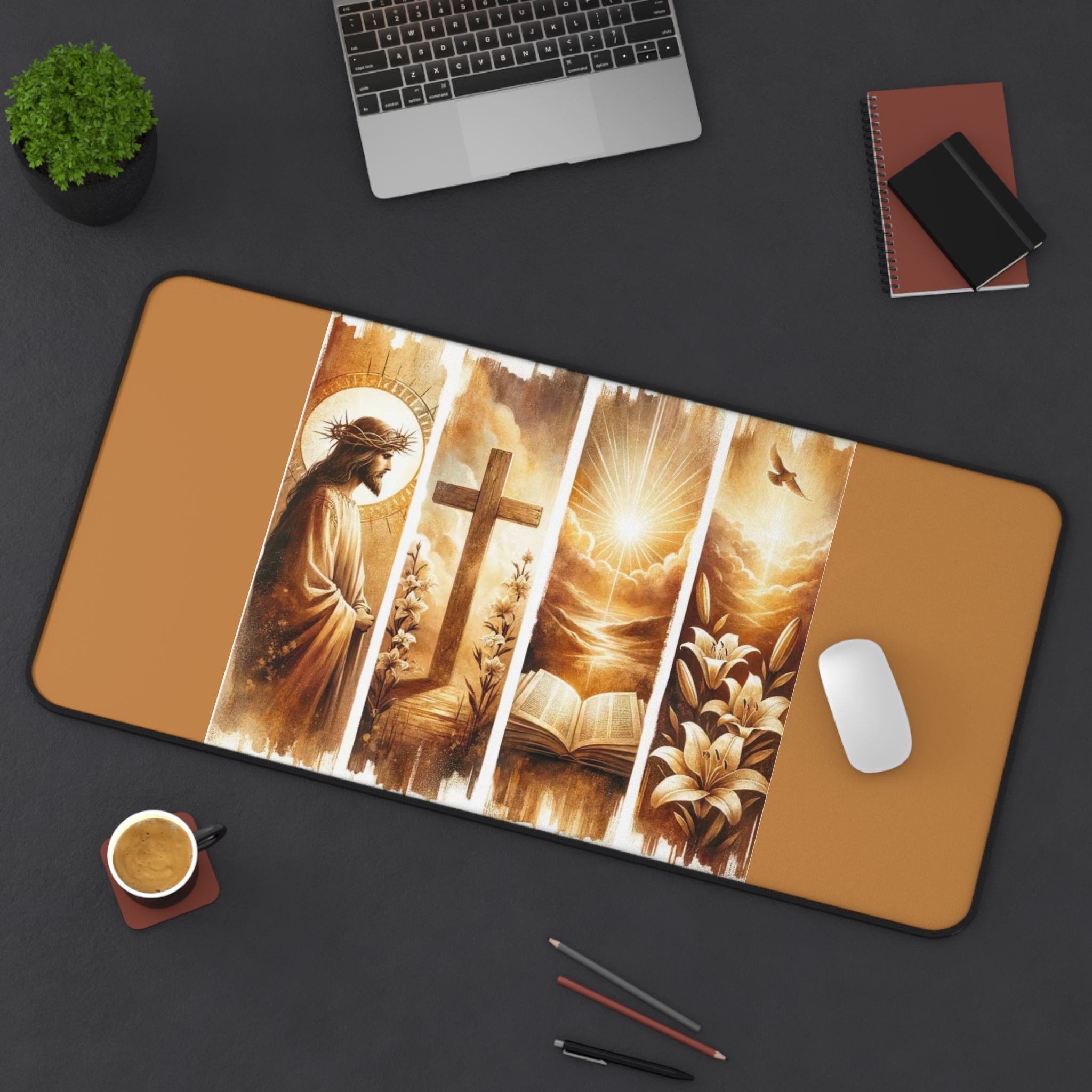 Christian Desk Mat — Jesus Cross & Bible Inspirational Office Mouse Pad