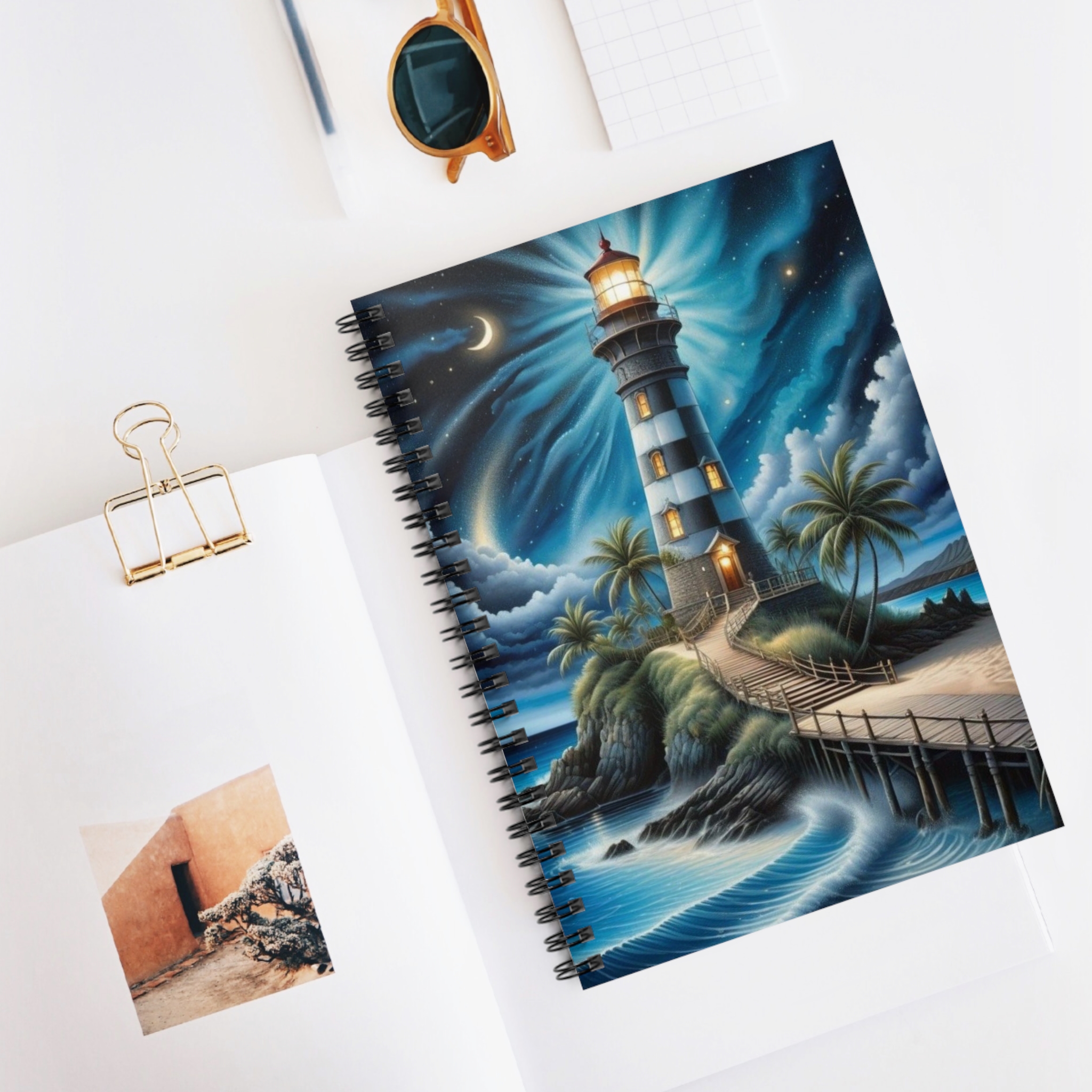 Lighthouse Night Spiral Notebook — Ruled Journal for Sea Lovers & Dreamers