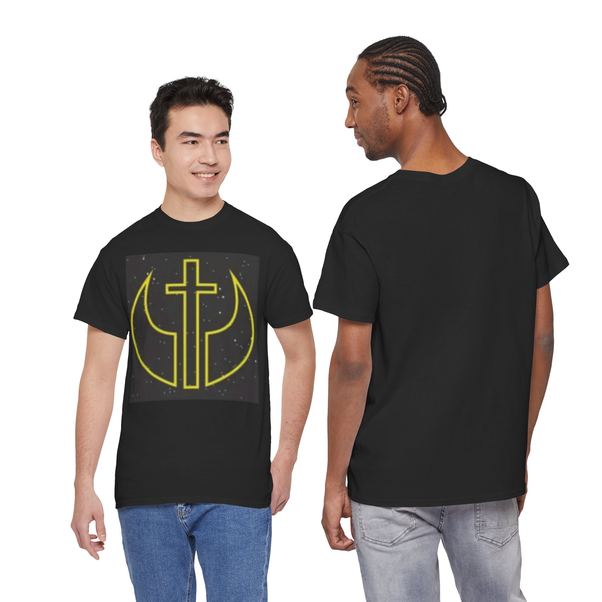 Christian Cross Emblem Tee – Neon Yellow Faith Graphic T-Shirt