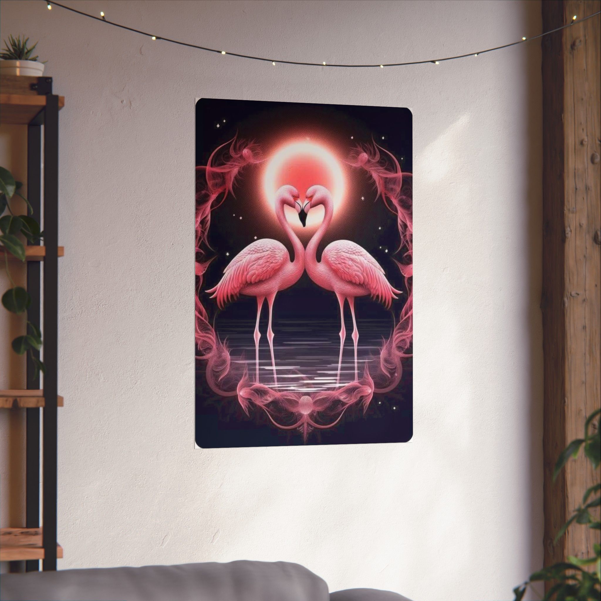 Flamingo Moon Matte Poster — Romantic Pink Flamingos Wall Art