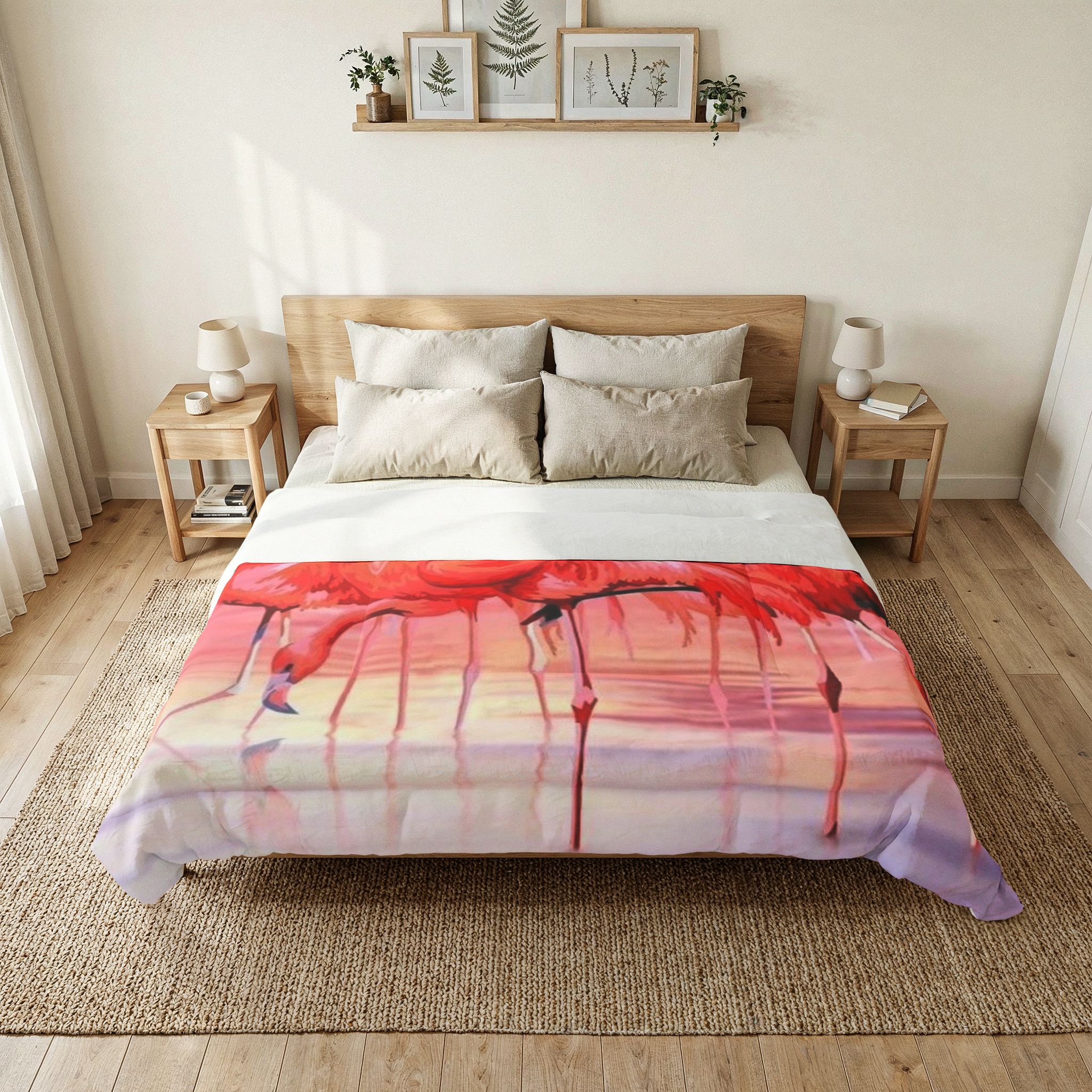 Flamingo Sunset Cotton Comforter — Tropical Pink Beach Bedding
