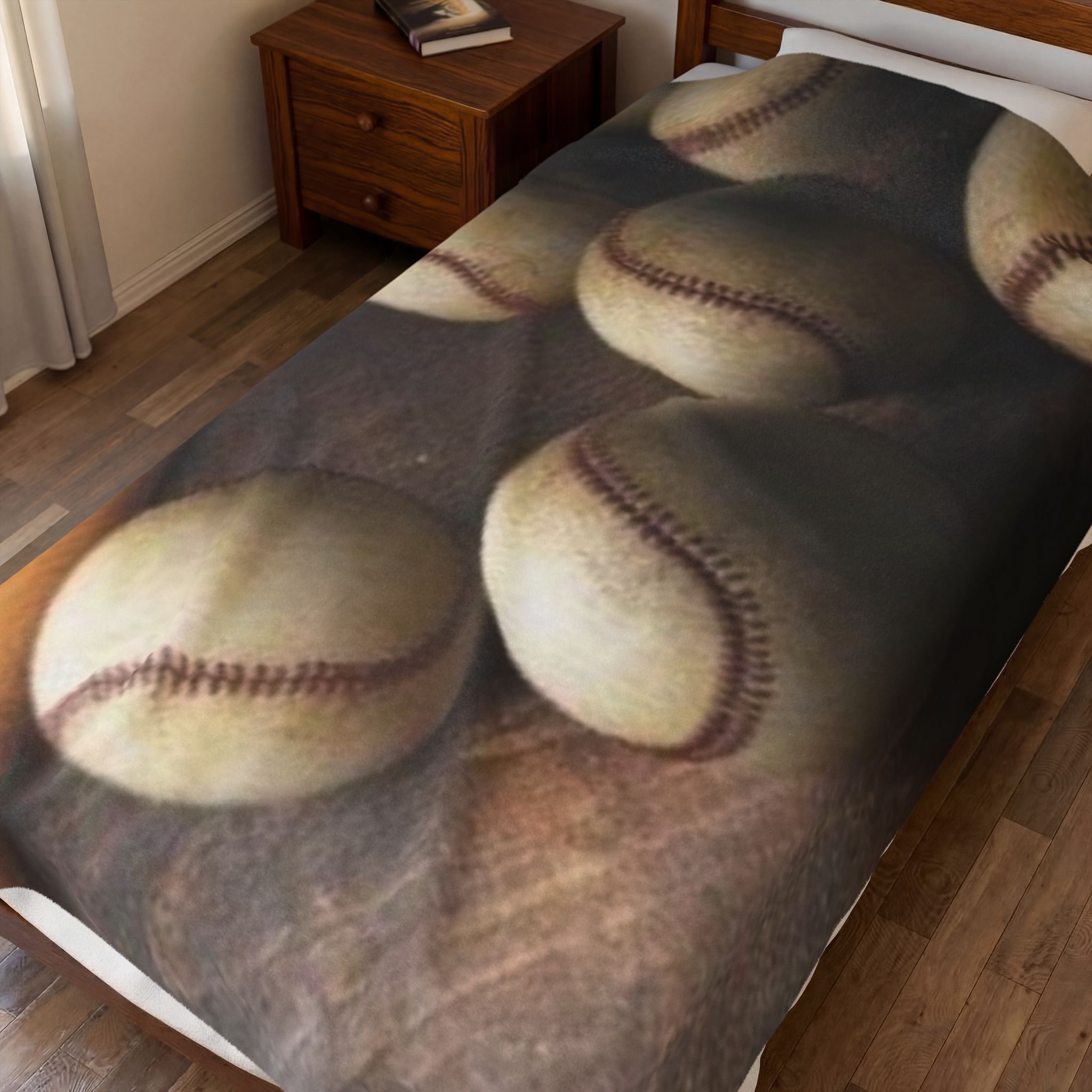 Baseball Velveteen Plush Blanket - Vintage Game Ball & Bat Throw