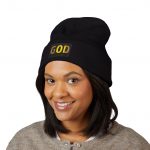 God Embroidered Beanie - Classic Cuffed Knit Hat (Yellow)