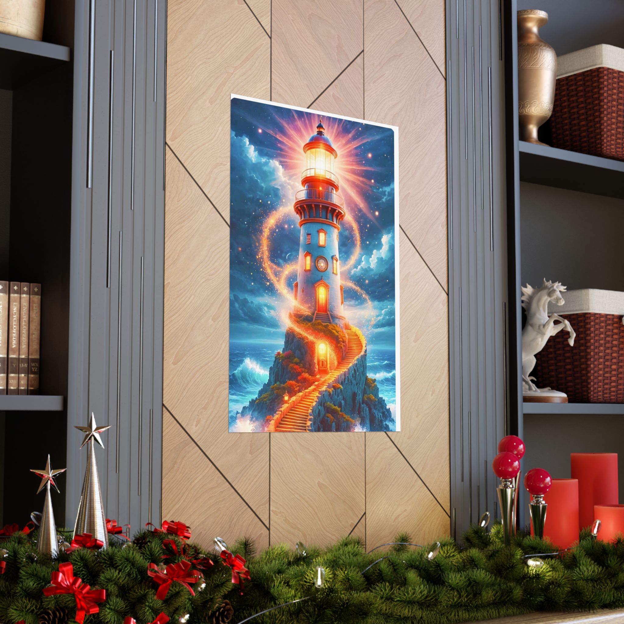 Lighthouse Fantasy Poster — Matte Vertical Nautical Wall Art