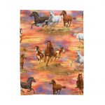 Velveteen Plush Blanket — Running Horses Sunset Print Cozy Throw for Horse Lovers