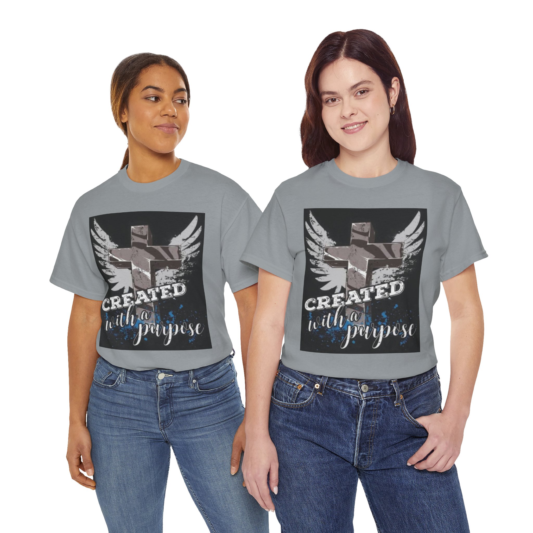 T-Shirt — "Created with a Purpose" Cross & Wings Christian Tee