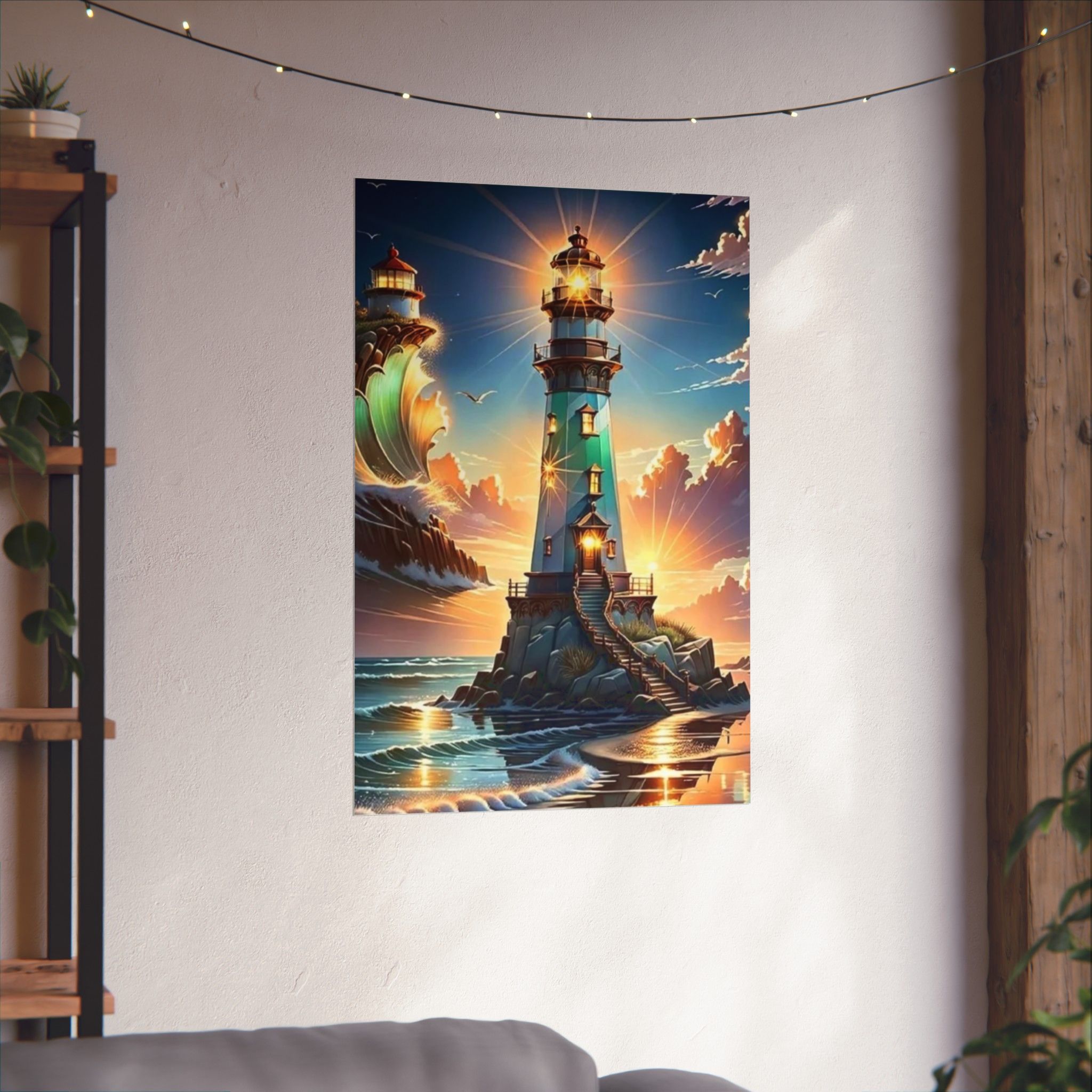Lighthouse Sunset Matte Poster — Coastal Nautical Wall Art